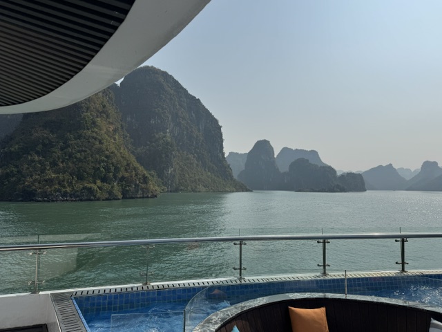 View of Ha Long Bay's karst islands from the deck of Jade Sails