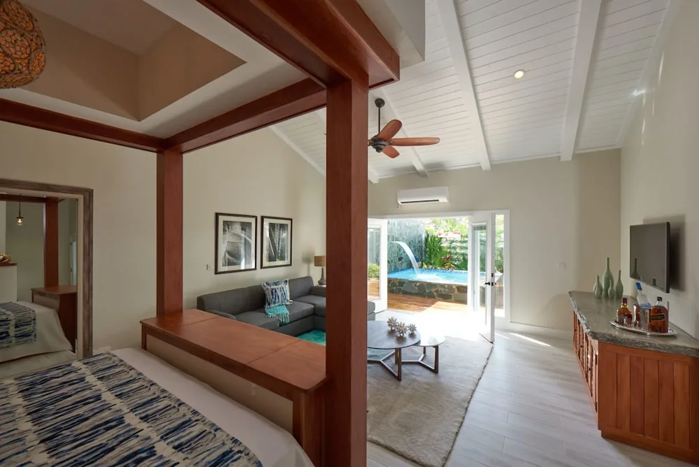 A suite at Serenity at Coconut Bay with its own private plunge pool on the terrace